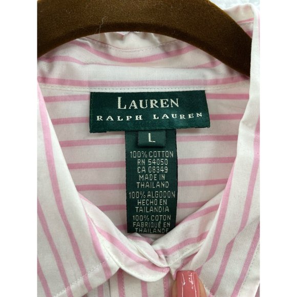 LRL Ralph Lauren Mens Button Front Shirt White Pink Striped Long Sleeve Cotton L - Picture 7 of 7